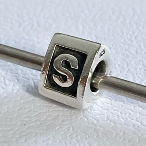 Authentic Pandora Sterling Silver Block Initial Charm “S” ~ Retired